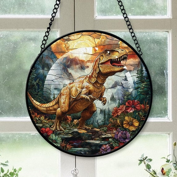 Dinosaur Stained Glass Suncatcher, Dinosaur Christmas, Dinosaur Stained Glass Decor, Christmas Stained Glass Suncatcher Decorations for Farmhouse, Christmas Dad Gifts j7mnUR