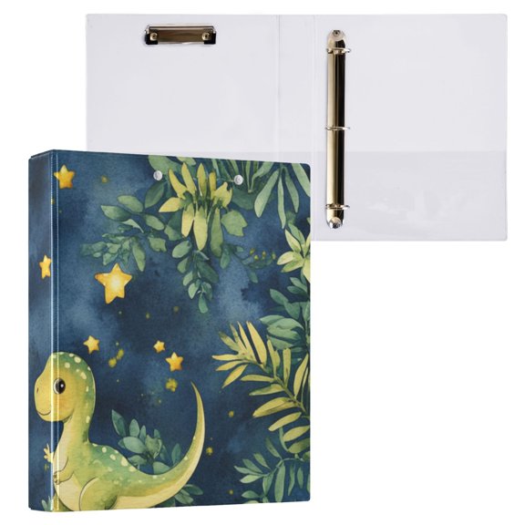 Dinosaur Stars Leaves 3 Ring Binders 1.5 inch Hardcover File Folders with Interior Pockets A4 Size Organizer for School Office Hospital