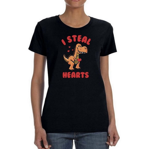 Dinosaur Steals Hearts Shaped T-Shirt Women -GoatDeals Designs, Female Medium
