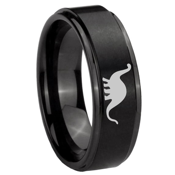 Dinosaur Step Edge Brush Black Tungsten Men Ring 10MM
