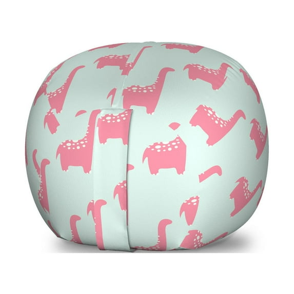 Dinosaur Storage Toy Bag Chair, Cheerful Jurassic Themed Funny Dino Pattern, Stuffed Animal Organizer Washable Bag, Small Size, Pastel Pink Mint Green, by Ambesonne