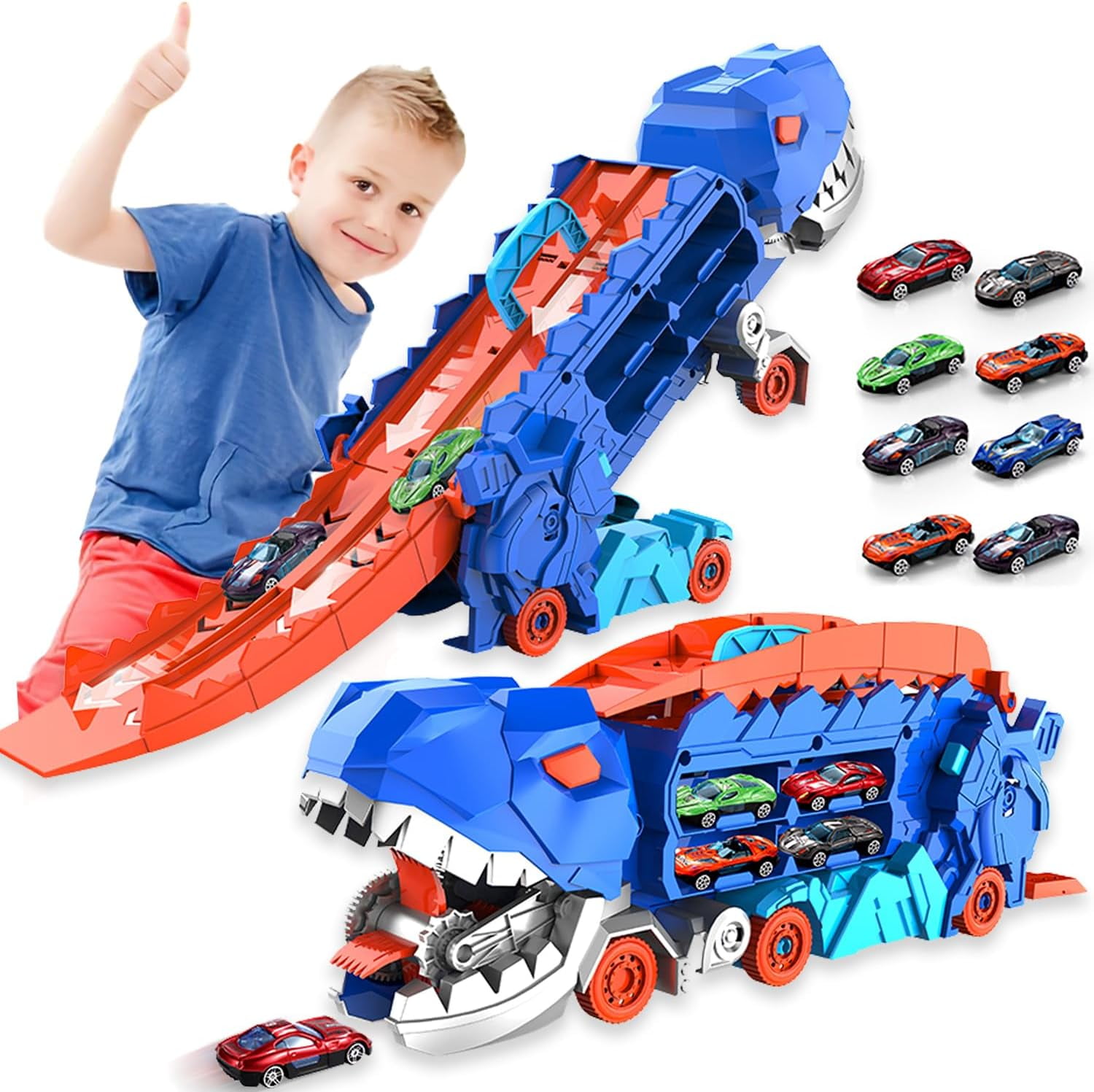 Dinosaur Storage Truck Toy Swallowing Metal Car Transform into Stomping ...