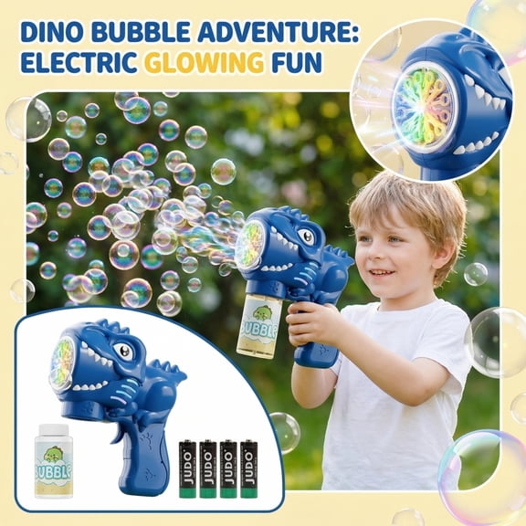 Dinosaur Style Automatic Bubble Blower, LED Light Multi Hole Bubble Machine with Bubble Solution and Batteries for Party Festival Outdoor Events (Blue)