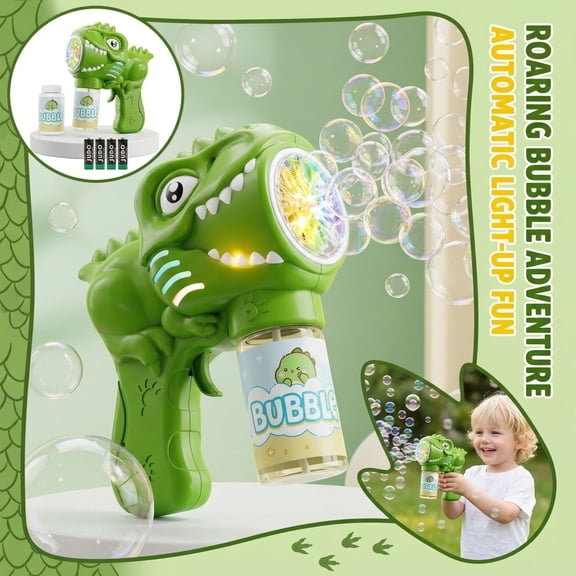 Dinosaur Style Automatic Bubble Blower, LED Light Multi Hole Bubble Machine with Bubble Solution and Batteries for Party Festival Outdoor Events (Green)