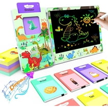Dinosaur Style Talking Flash Cards for Toddlers 2-4 Years, 112 Flash Cards 224 Sight Words Speech Therapy Toys with LCD Writing Tablet, Talking Doodle Board Educational Learning Toys Gifts