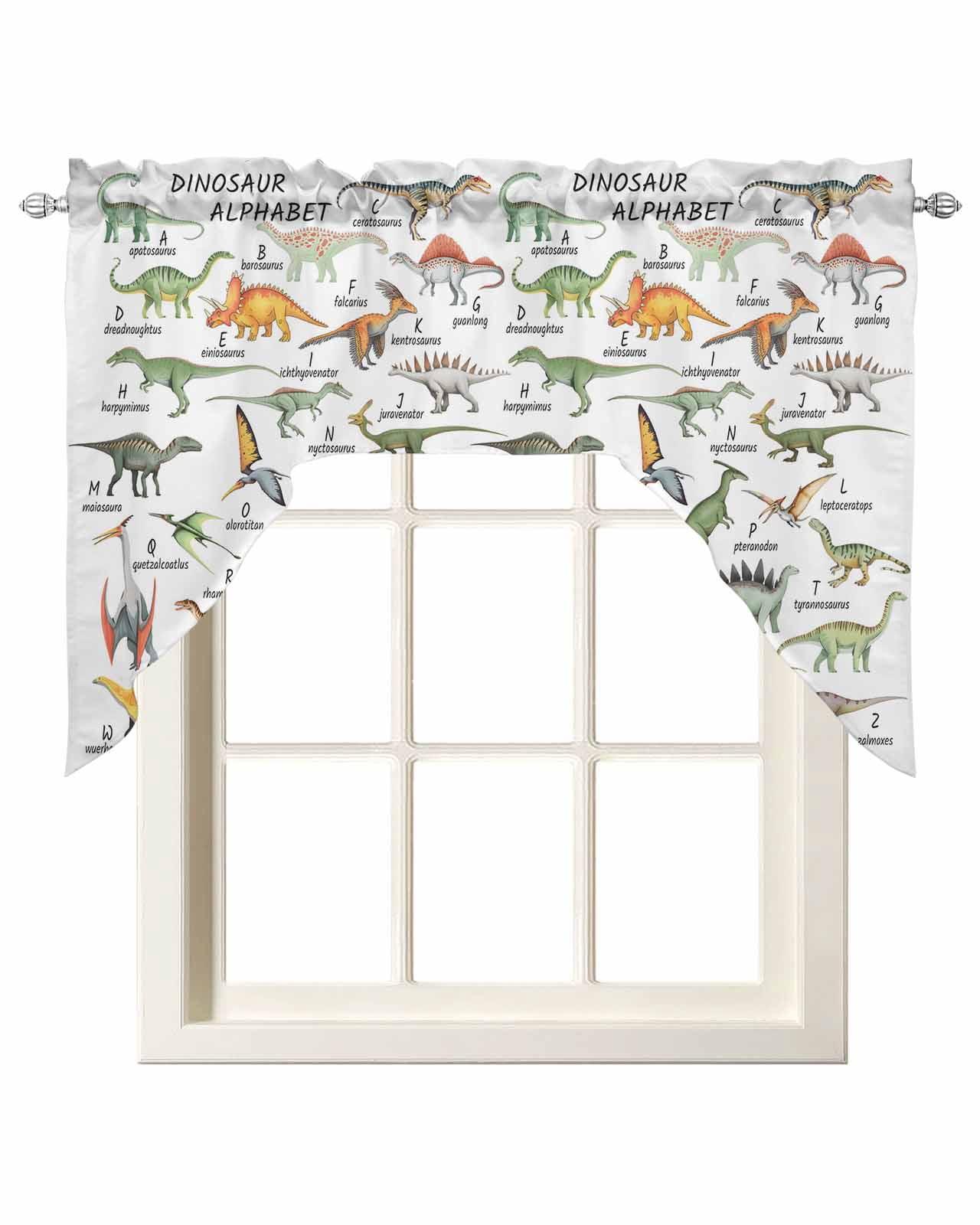 Dinosaur Swag Curtains for Kitchen Funny Dino Cute Cartoon Boys Girls Children Valances for Windows Rod Pocket Small Window Treatment Topper for Cafe Bedroom Bathroom Living Room Decor 56x36 Inch