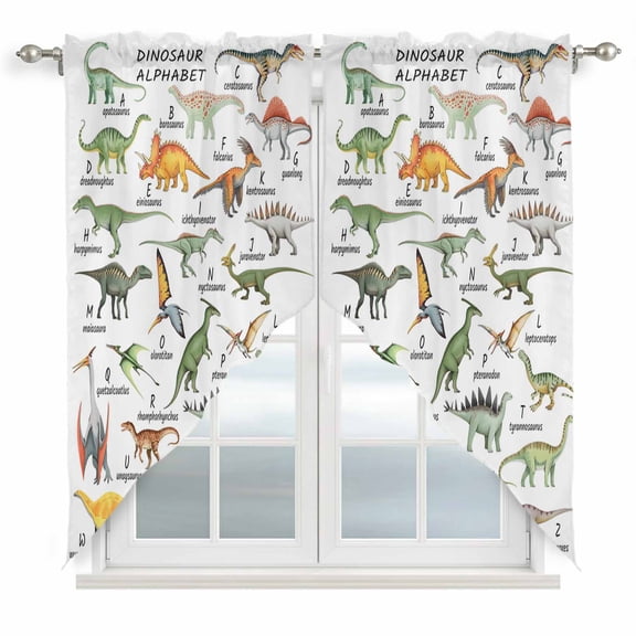 Dinosaur Swag Valances for Windows, Kitchen Curtains 36 Inch Length 2 Panels Set, Funny Dino Cute Cartoon Boys Girls Children Short Curtains for Small Windows Rod Pocket Cafe Curtains Drapes 28"x36"