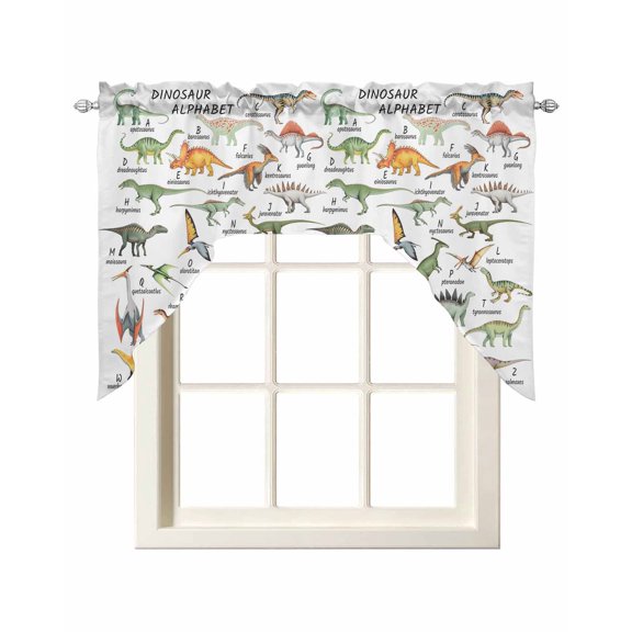 Dinosaur Swag Valances for Windows, Small Curtains Drapes, Funny Dino Cute Cartoon Boys Girls Children Kitchen Window Curtains Over Sink Window Treatment Valance for Bedroom/Bathroom 56"x36"