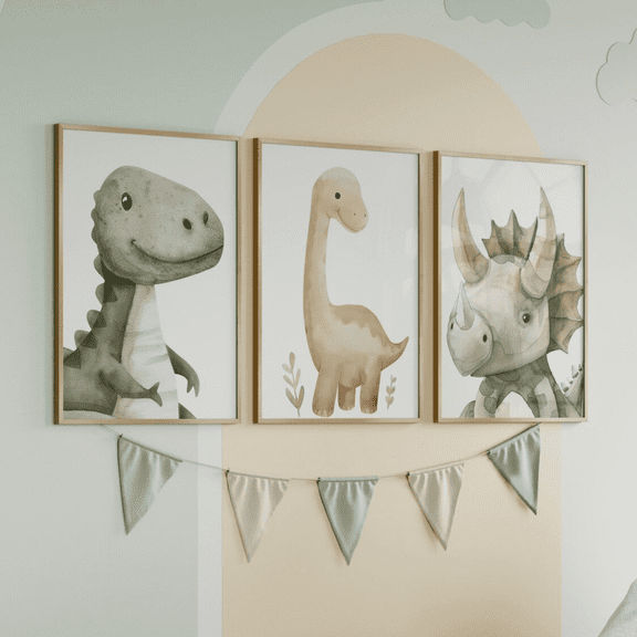 Dinosaur T Rex Brachiosaurus Triceratops Nursery Poster Set 3 Prints Set 3 , Poster Only