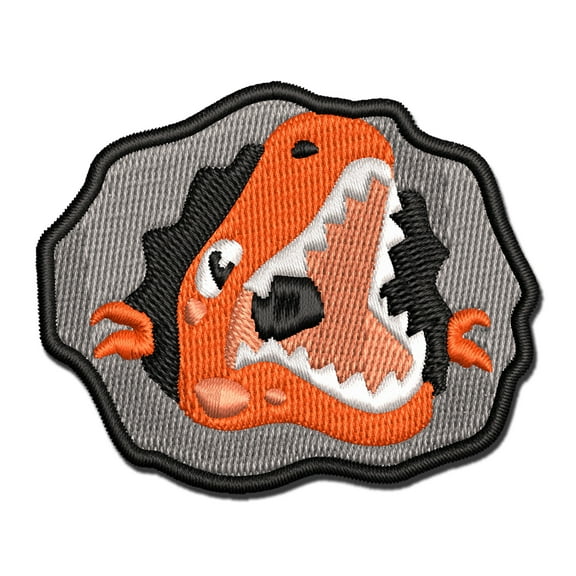 Dinosaur T-Rex Bursting Through Hole Applique Multi-Color Embroidered Iron-On Patch - 3 Inch Medium