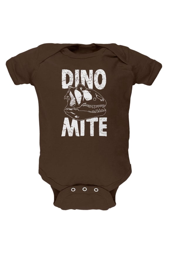 Dinosaur T-Rex DINO-MITE Dynamite Soft Baby One Piece Brown 12-18 M