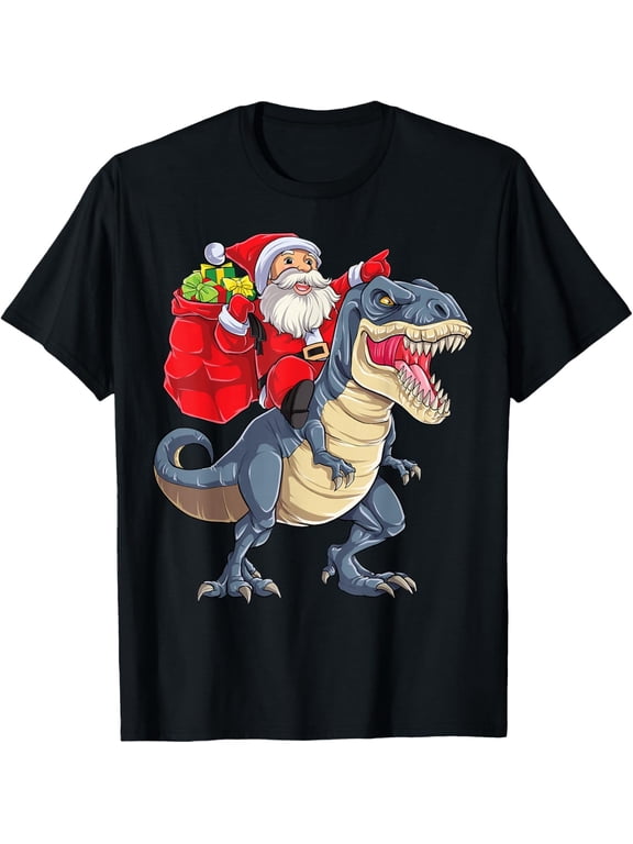 Dinosaur T rex Christmas Santa Men Xmas Squad T-Shirt