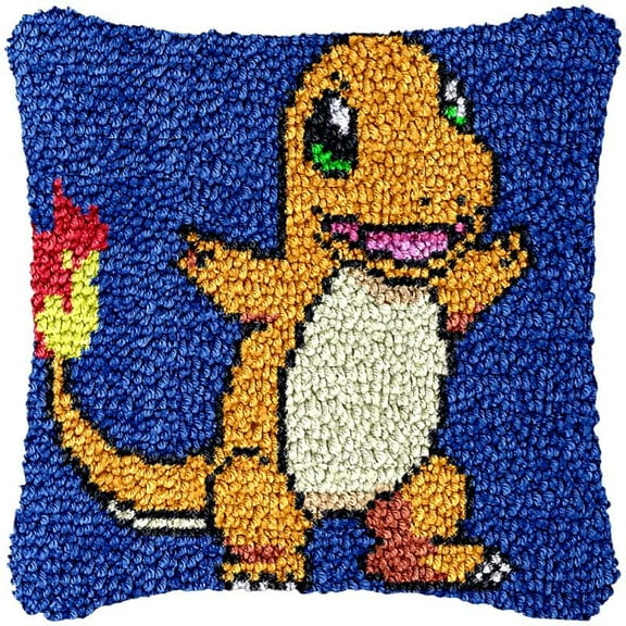Dinosaur T-rex Latch Hook Kits Pillow DIY Rug Cushion Making Kits with preprinted Pattern Canvas Instruction Yarns and Latch Hooking Pillow Cover Easy to Start DIY Home Decor Kits 43x43cm