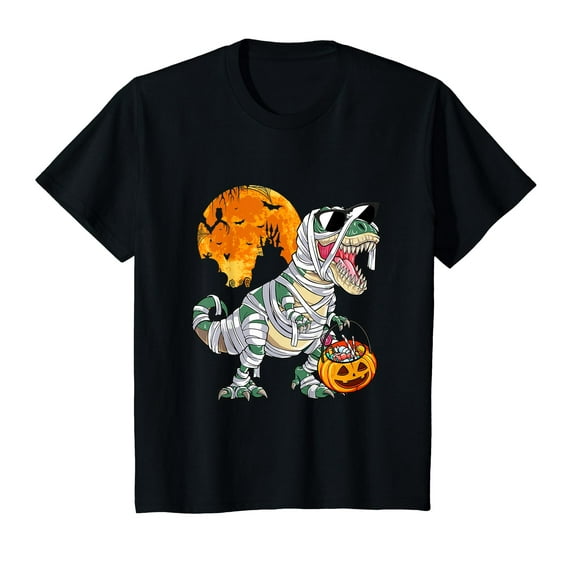 Dinosaur T rex Mummy Candy Basket Funny Halloween Boy Men T-Shirt