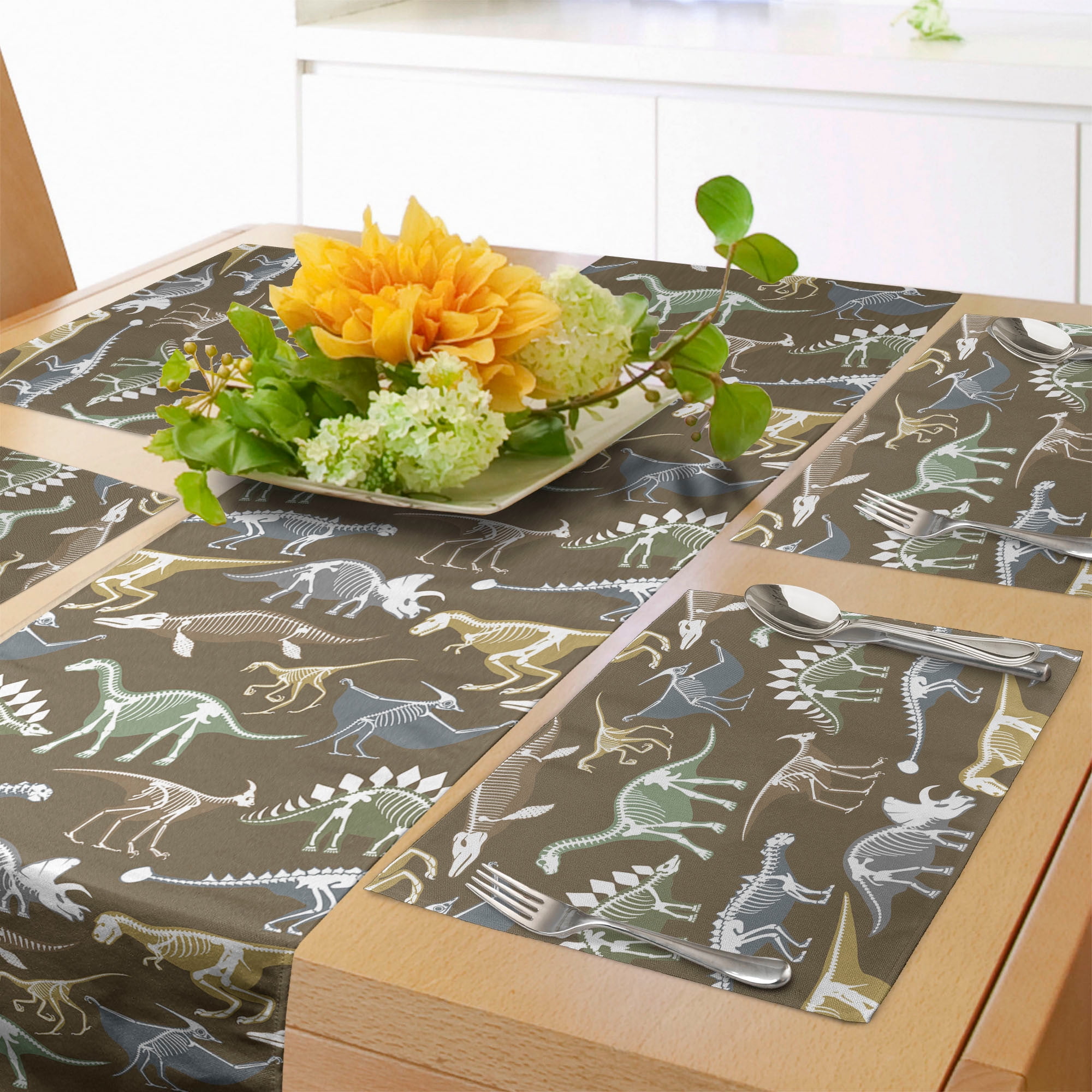 Dinosaur Table Runner & Placemats, Jurassic Period Dino Mammals