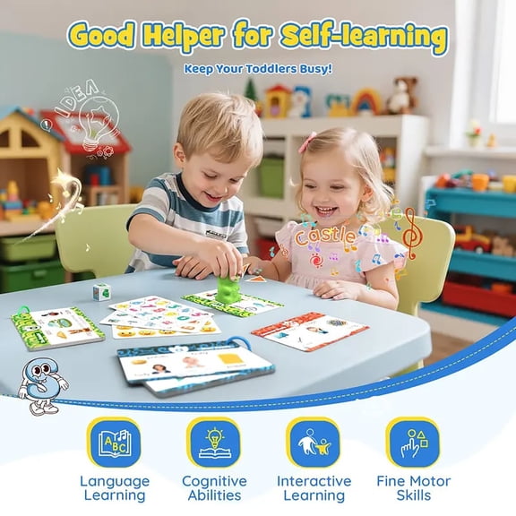 Dinosaur Talking Pen with Phonics Flash Cards, Interactive Learning Set 84 Cards & 8 Stickers, Screen-Free Educational Device for Language Learners, Speech Recognition Kit for Home & Travel Study