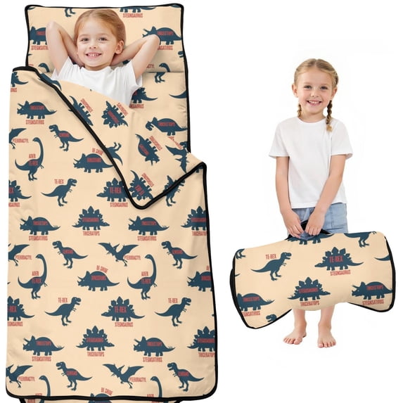 Dinosaur and Text Beige Pattern Kids Nap Mat, Preschool Sleeping Pad ...