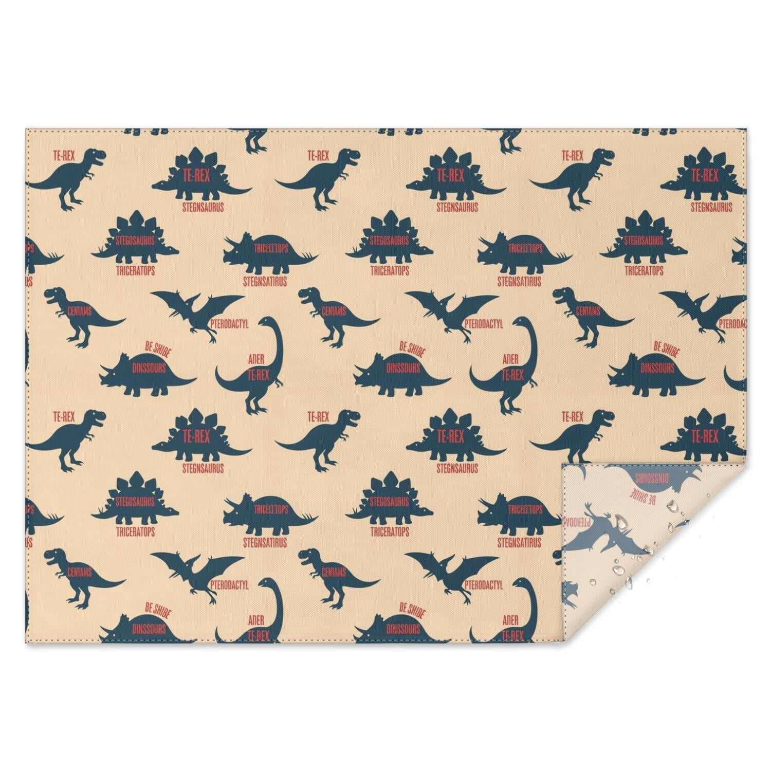 Dinosaur and Text Beige Pattern Waterproof Tablecloth, Rectangular ...