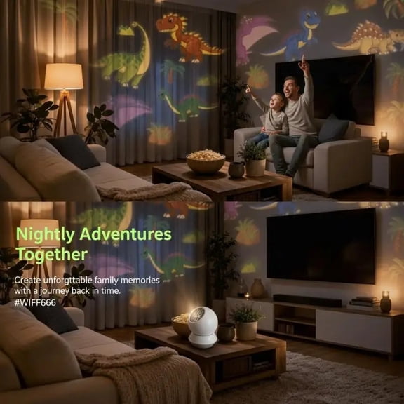 Dinosaur Theme 360 Rotating Projection Night Light Lamp Bedroom Living Room Birthday Party Gift Accessory