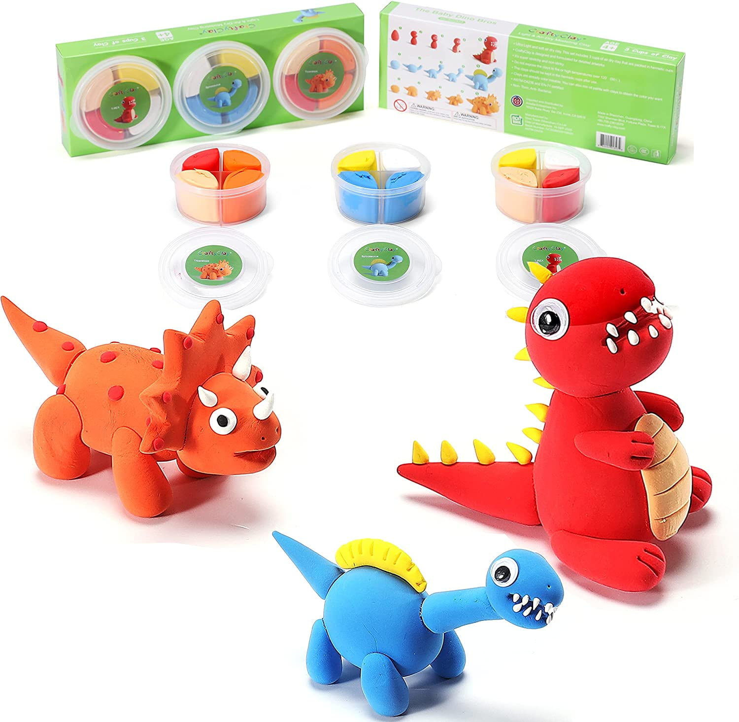 Dinosaur Theme Air Dry Modeling Clay Kit for Kids (3 Cups Set
