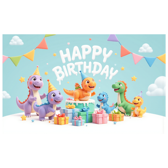 Dinosaur Theme Banner Colorful Cartoon Party Decoration Polyester Material for Kids Party Outdoor Event Indoor Celebration