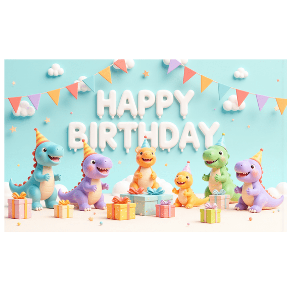 Dinosaur Theme Banner Colorful Cartoon Party Decoration Polyester Material for Kids Party Outdoor Event Indoor Celebration