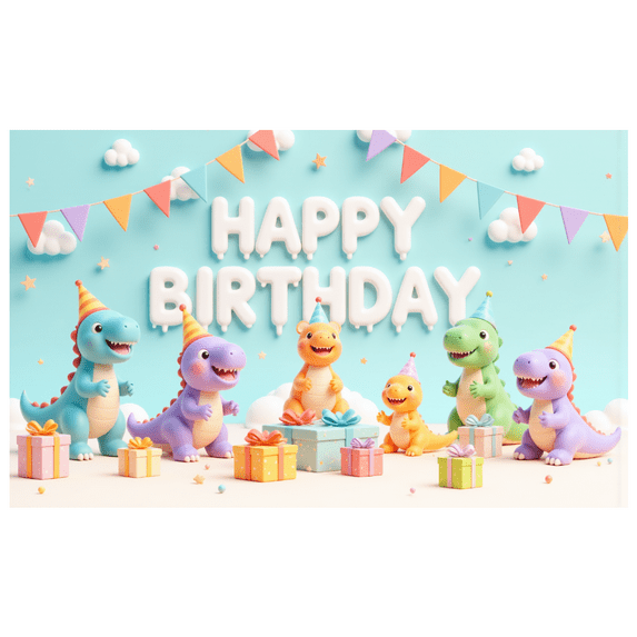 Dinosaur Theme Banner Colorful Cartoon Party Decoration Polyester Material for Kids Party Outdoor Event Indoor Celebration