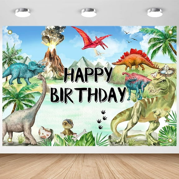 Dinosaur Theme Birthday Backdrop Jurassic Dino Theme Happy Birthday Party Decorations Jungle Safari Dinosaur World Happy Birthday Photography Background for Boys Dino Party Banner
