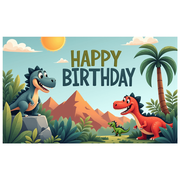Dinosaur Theme Birthday Banner Colorful Design Cute Dinosaurs Backdrop for Kids Party Celebration Decoration
