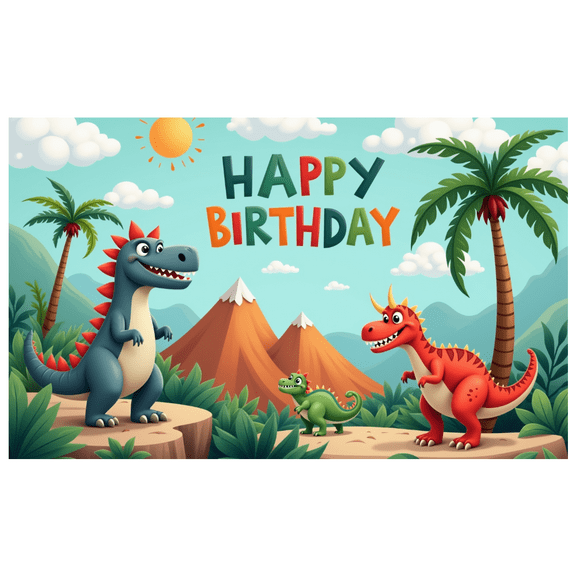 Dinosaur Theme Birthday Banner Colorful Design Cute Dinosaurs Backdrop for Kids Party Celebration Decoration