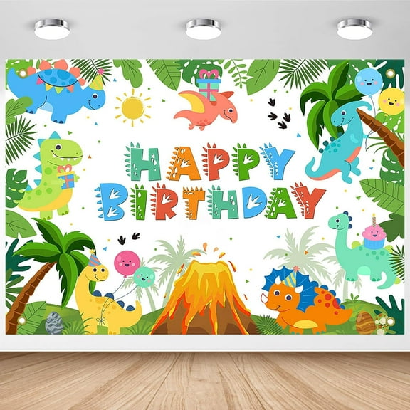 Dinosaur Theme Cute Birthday Backdrop Cartoon Dinosaur Birthday Banner for Kids Dino Themed Happy B-Day Party Decorations Jungle Dino Kids Party Supplies