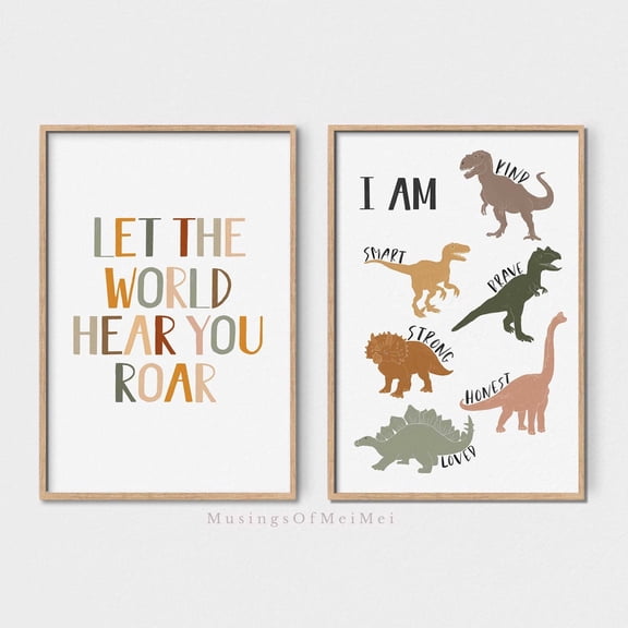 Dinosaur Theme Room Decor Print Poster Playroom Decor Nursery Art Roar Affirmation Art Set 2