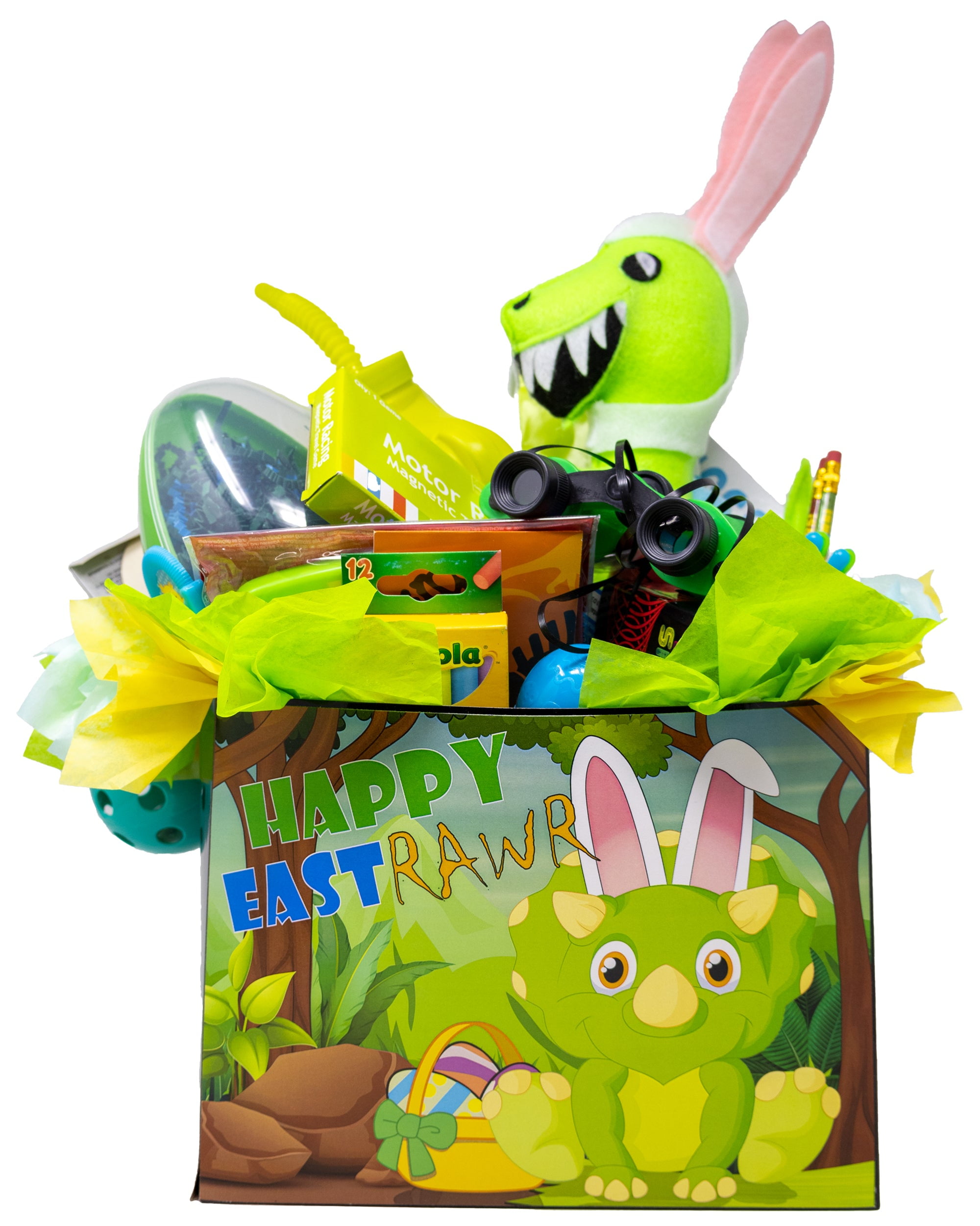 Dinosaur Themed Easter Gift with Handmade Easter-Saurus Rex, Toys and More!