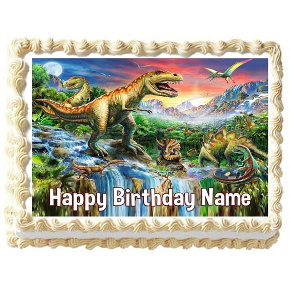 Dinosaur Themed Edible Image Cake Topper, by Tnct.