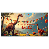 Dinosaur Themed Happy 4th Birthday Banner for James Party Supplies Backdrop Background Decorations Photography Props Birthday Party Decor