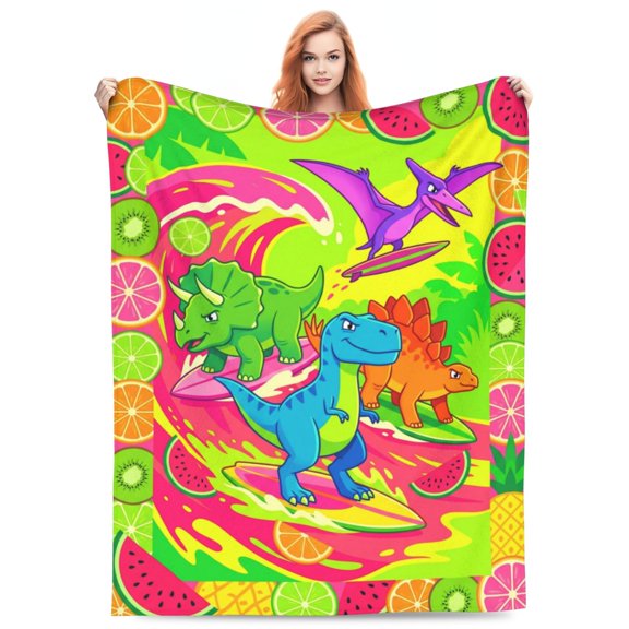 Dinosaur Throw Blanket, Dino Flannel Blanket, Warm Cozy All Season Throw for Sofa, Couch, Chairs and Bed 50x40
