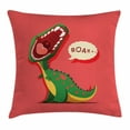 thumbnail image 1 of Dinosaur Throw Pillow Cushion Cover, Aggressive Prehistoric Cartoon Animal Roaring Open Mouth Wildlife, Decorative Square Accent Pillow Case, 16 X 16 Inches, Dark Coral Green Yellow, by Ambesonne, 1 of 2