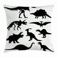 thumbnail image 1 of Dinosaur Throw Pillow Cushion Cover, Prehistoric Skeleton Bone Black Silhouettes of Different Ancient Wild Dinosaurs, Decorative Square Accent Pillow Case, 20 X 20 Inches, Black White, by Ambesonne, 1 of 2