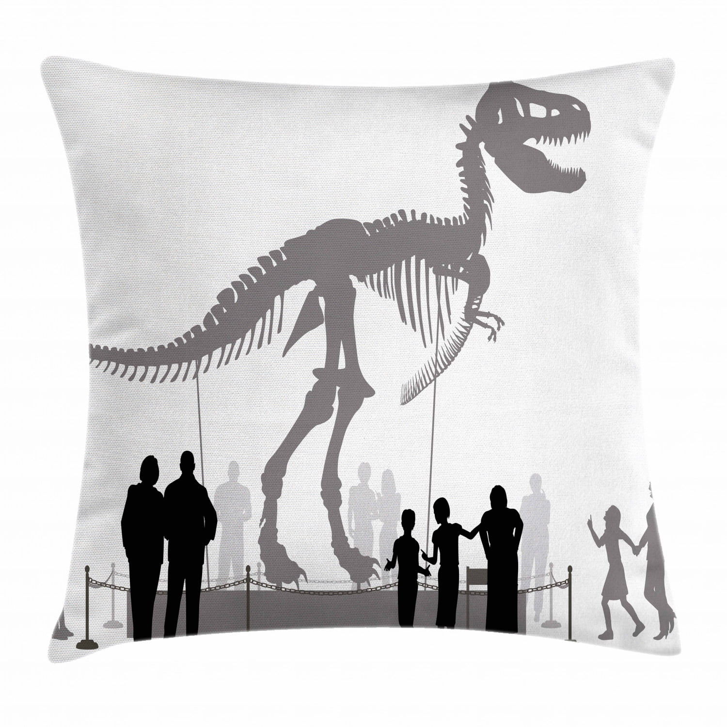 Dinosaur Museum Silhouette Polyester Square Throw Pillow