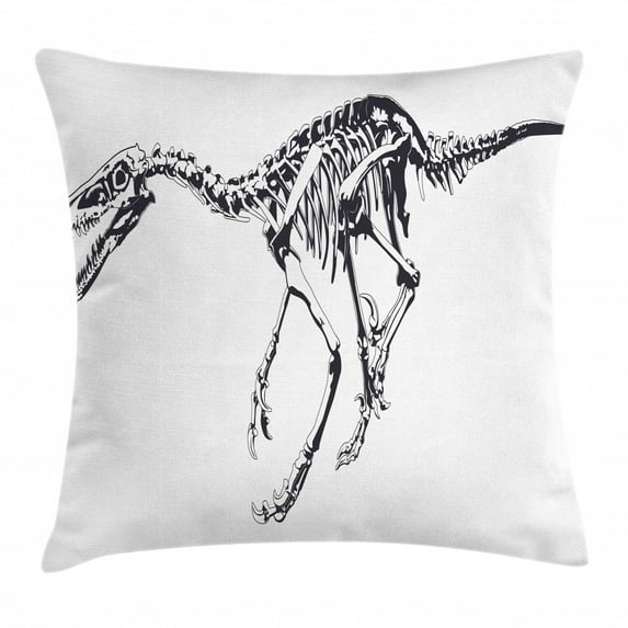 Dinosaur Throw Pillow Cushion Cover, Skeleton Prehistoric Wild Animal Raptor Predator Bones Extinct Species Archeology, Decorative Square Accent Pillow Case, 20 X 20 Inches, Black White, by Ambesonne