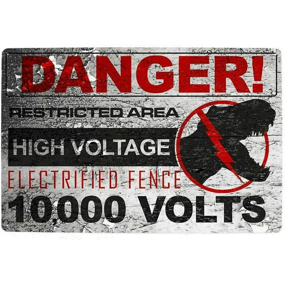 Dinosaur Tin Sign Warning Raptor Enclosure Classic Movie Poster Bar Movie Wall Club Indoor and Outdoor Wall Retro Decoration 16x12 Inches