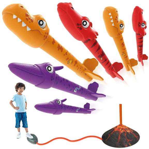 Dinosaur Toy Rocket Launcher for Kids, 6 Pack Dinosaur Launch Toy, Launch up to 65.6ft, Toddler Outside Toys Birthday Gift for Ages 3+