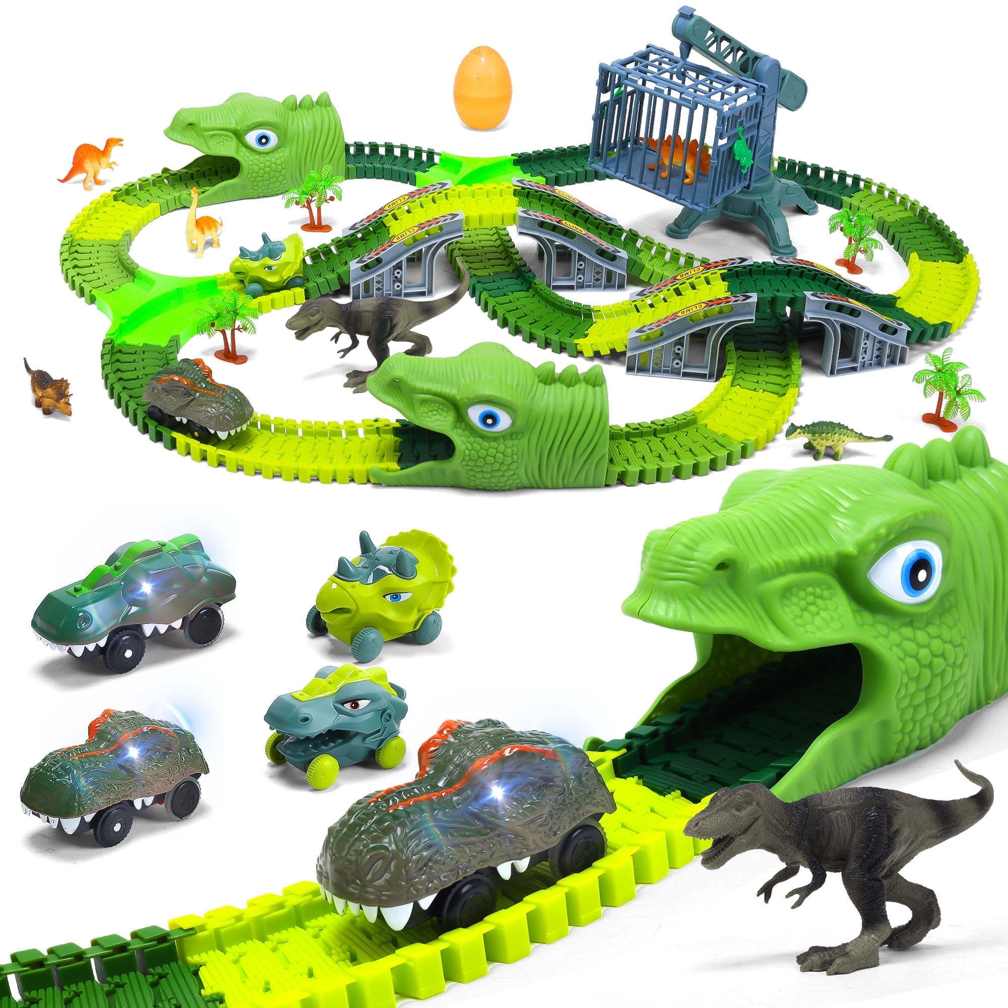 Dinosaur Toys, 277 PCS Flexible Race Track for Kids, STEM Building Road Train Toys with Dino Cars Trucks, Best Birthday Gifts for Boys Girls Toddlers