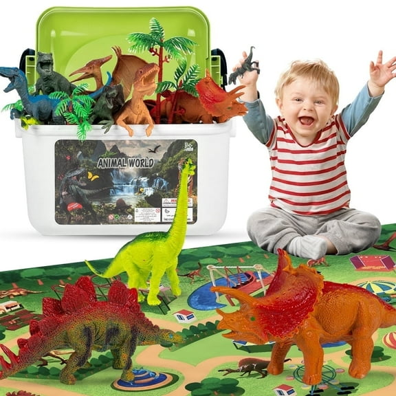 Dinosaur Toys with 22 Realistic Dinosaur Figures&Activity Play Mat, Dinosaur Play Set Gift for Kids Toddler Toy Age 3-7