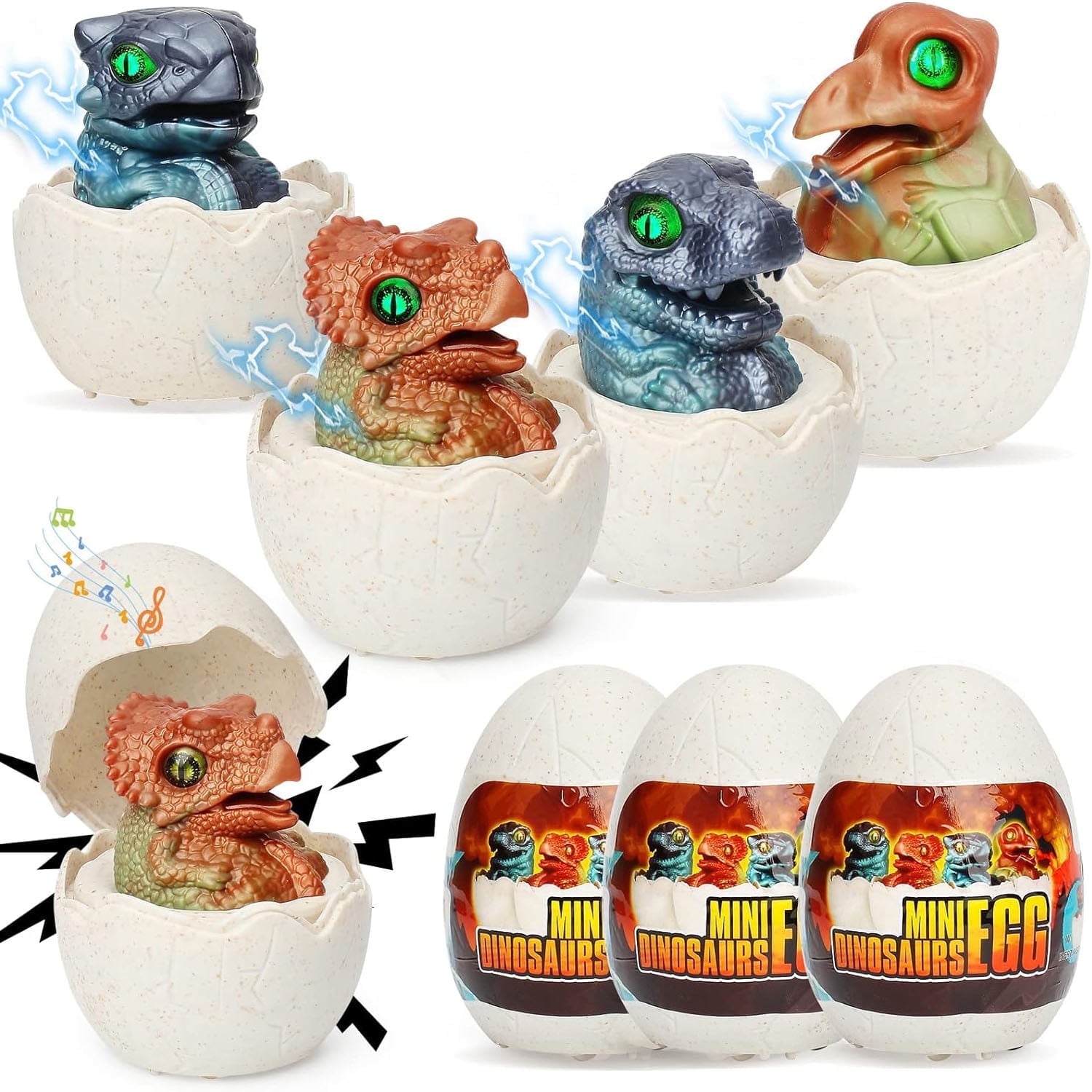 Dinosaur Toys Cars for Boys Girls, 4 Pcs Easter Dinosaur Eggs, Easter Basket Stuffers, Party Favors Surprise Toys in Basket Filler