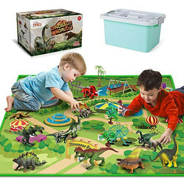 Dinosaur Toys with Dinosaur Figures, Activity Play Mat & Trees for Creating a Dino World Including T-Rex, Triceratops, etc, Perfect Dinosaur Playset for 3,4,5,6 Years Old Kids, Boys & Girls