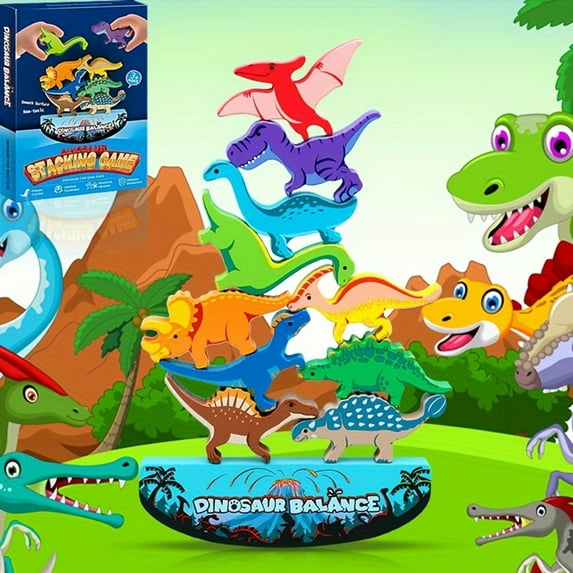 Dinosaur Toys for Kids 3-5: Wooden Stacking Montessori Toys for 3 4 5 6 7 8 Year Old Boys Girls Balance Competition Game for Family Birthday Gifts for Kids Ages 4-8 (Classic Version)