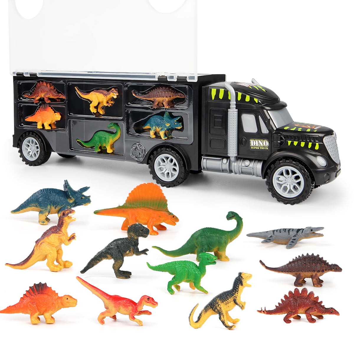 Dino Playset Carrying Case: Dinosaur Truck Carrier Toy with 15 Figures for  Kids 3-7 Years Old - Walmart.com, image size:1200x1200
