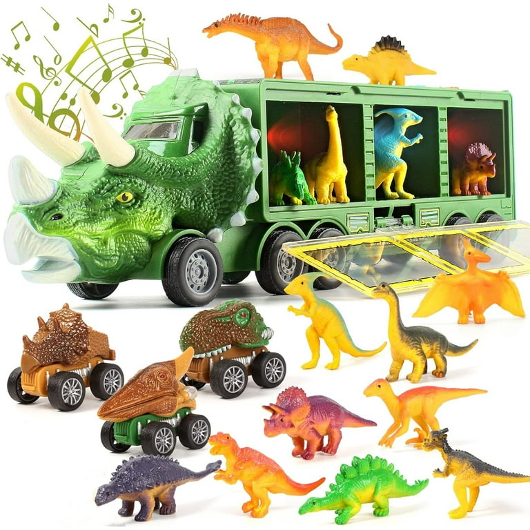 Dinosaur Toys for Kids 3-7, Dinosaur Transport Truck for Boys with Roar &  Music Button and Slide, 11 Pack Friction Truck Toy Include 3 Pull Back  Dinosaur Cars and 6 Dino Figures