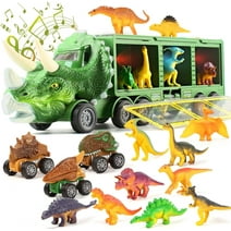 Dinosaur Toys for Kids 3-7, Dinosaur Transport Truck for Boys with Roar & Music Button and Slide, 11 Pack Friction Truck Toy Include 3 Pull Back Dinosaur Trucks and 6 Dino Figures, Gift for Children